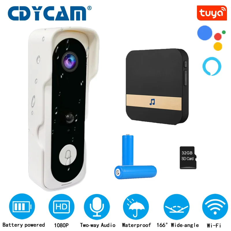 

Mini 2.0MP Tuya APP doorbell camera WIFI security CCTV camera wireless 1080P smart home video intercom doorbell IR night vision