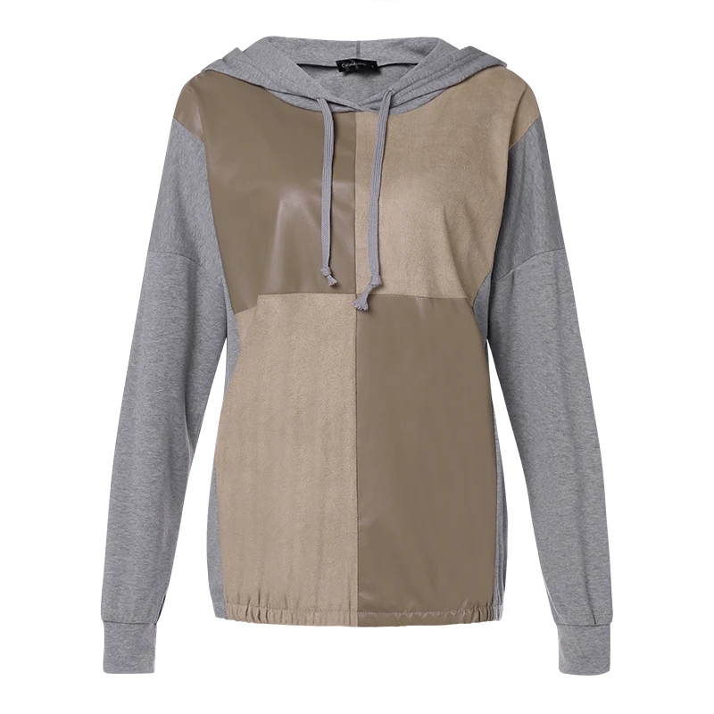 Celmia Hoodies Sweatshirts Women Autumn Winter Drawstring Ladies Suede Knit Stitching Hooded Casual Pullover Tops Plus Size