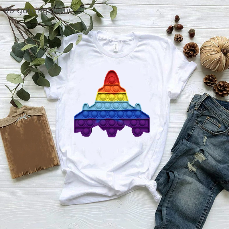 

Rainbow Popit Tank Print T-Shirt Women Pink White Fidget Toys Tshirt Femme Harajuku Kawaii Clothes Summer Tops Tee Shirt Female