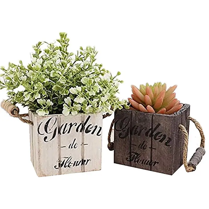 Деревянный цветочный горшок в стиле ретро мини для суккулентов деревянный