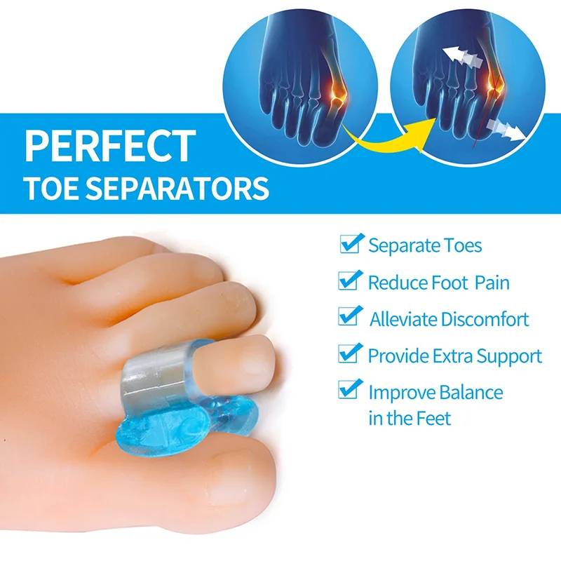 

2Pcs Big Toe Separator Thumb Valgus Protector Silicone Gel Foot Fingers Toe Separator Bunion Adjuster Feet Pads Relief Foot Pain