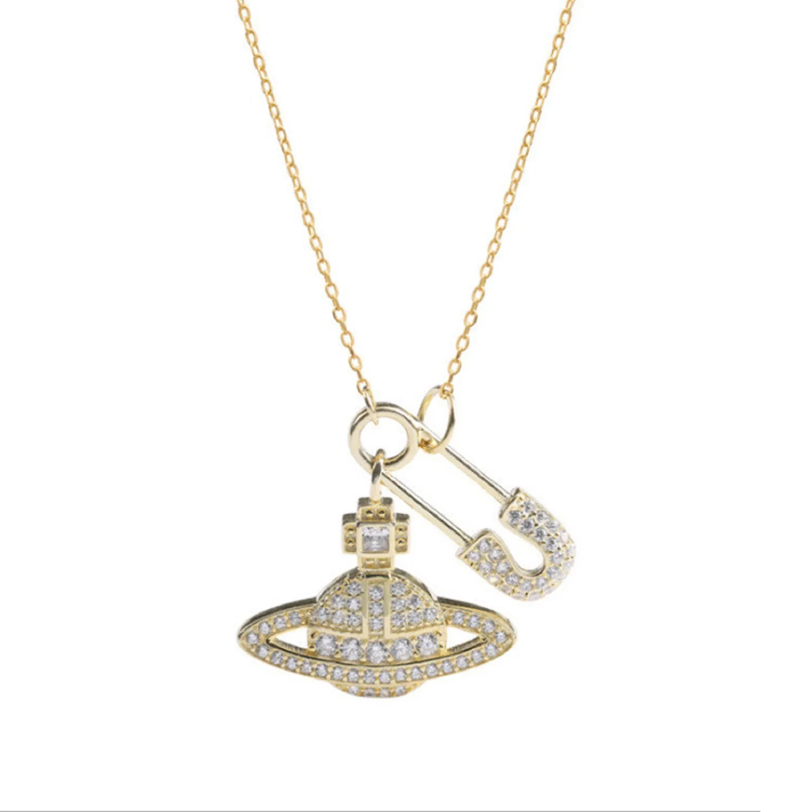 

2021 Fashion Planet Necklace For Women Rhinestone Paper Clip Pendant Chokers Creative Female Saturns Pin Necklaces Jewelry Gifts