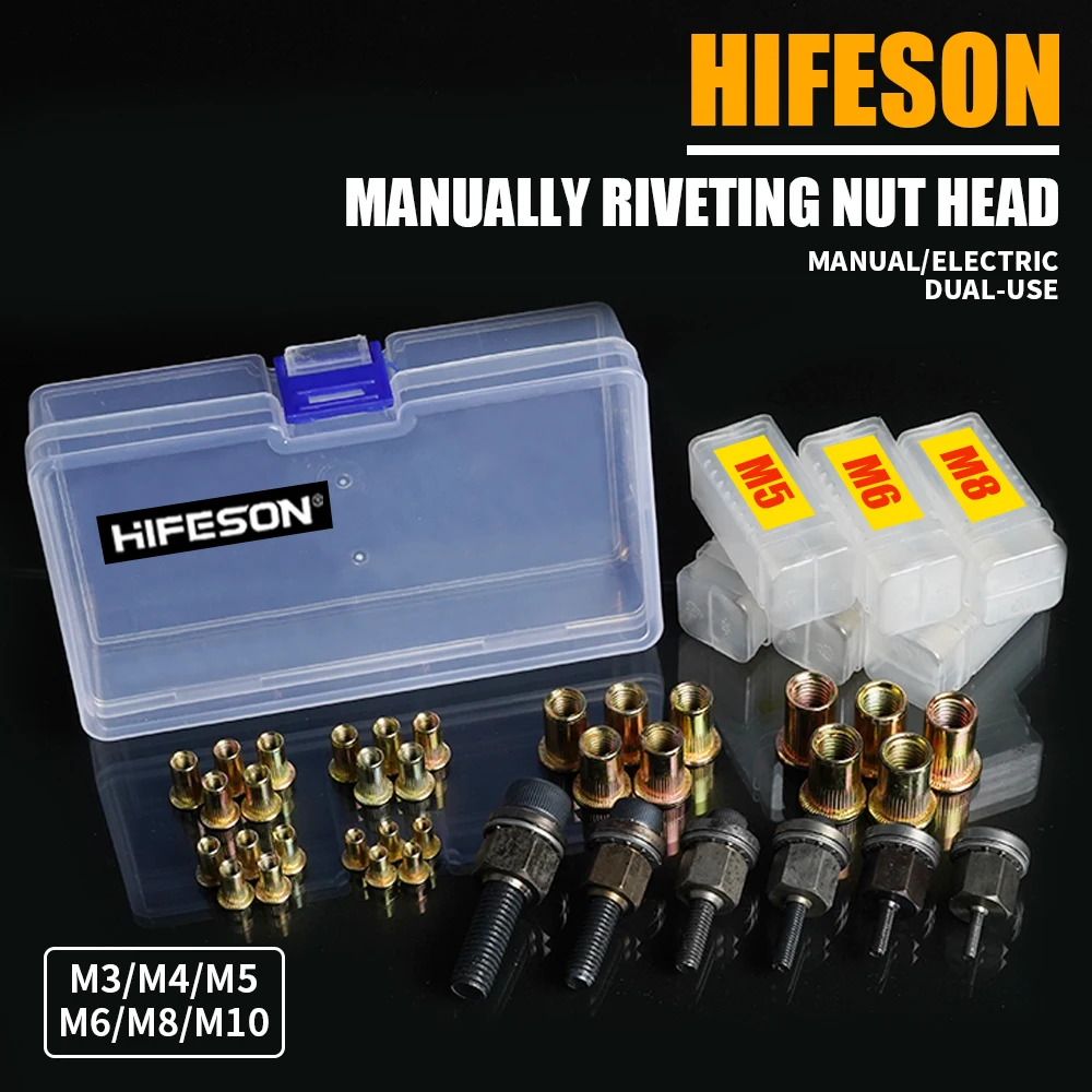 

HIFESON 36PCS Pneumatic Rivet Gun Iron Nut Thread Pull Head Riveting Nut M3-M10 Multi Size Insert Nutsert Cap
