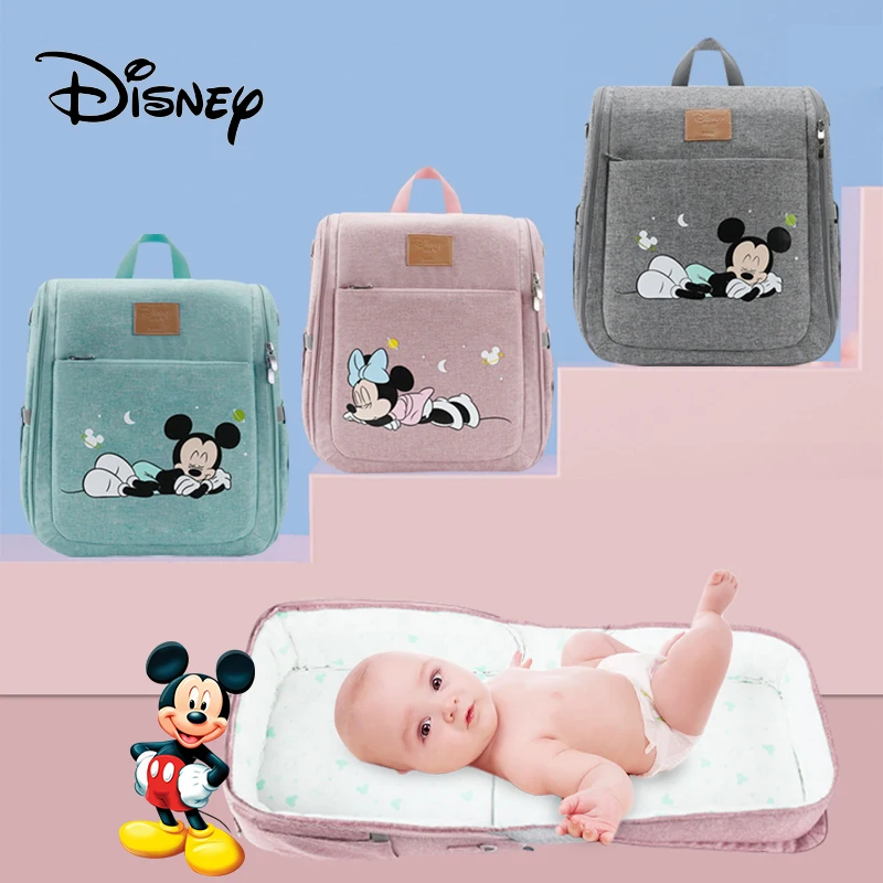 Disney Multifunctional Dual Purpose Diaper Bags Foldable Bed Bags Baby Travel Insulation Bag Waterproof Baby Diaper Bag Backpack