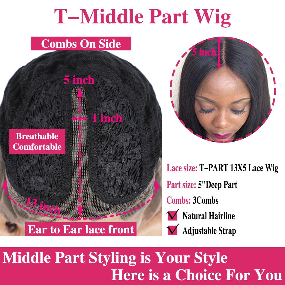 

Black Tide Straight Wig 13x1 T Part Lace Wig Brazilian Lace Wig Human Hair Remy 150% Sraight Human Hair Wigs For Black Women