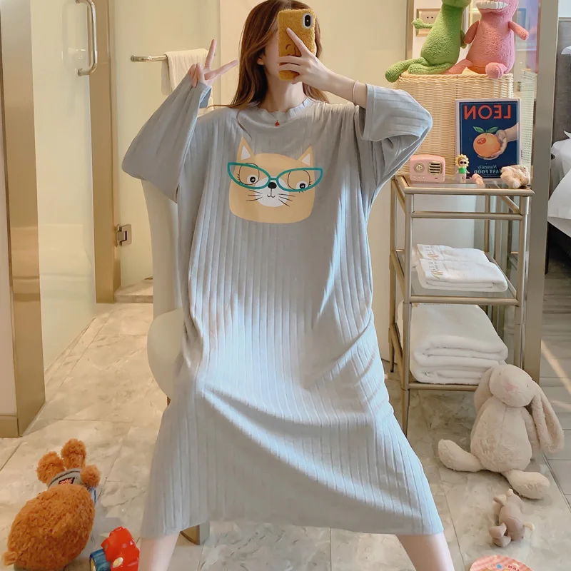 Новая женская ночная рубашка Lazy Style длинная из хлопка 2020 домашняя одежда милые