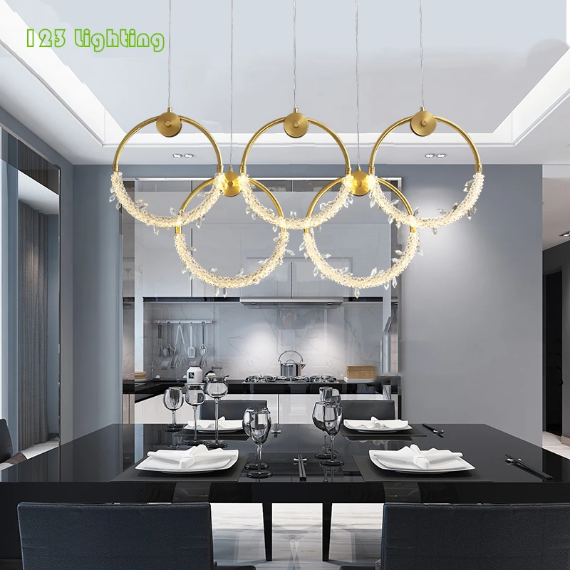 

Nordic Crystal Hall Parlor LED Chandelier Restaurant Light Fixtures Bedroom Pendant Lamp Golden Copper Indoor Hanglamp Loft Deco