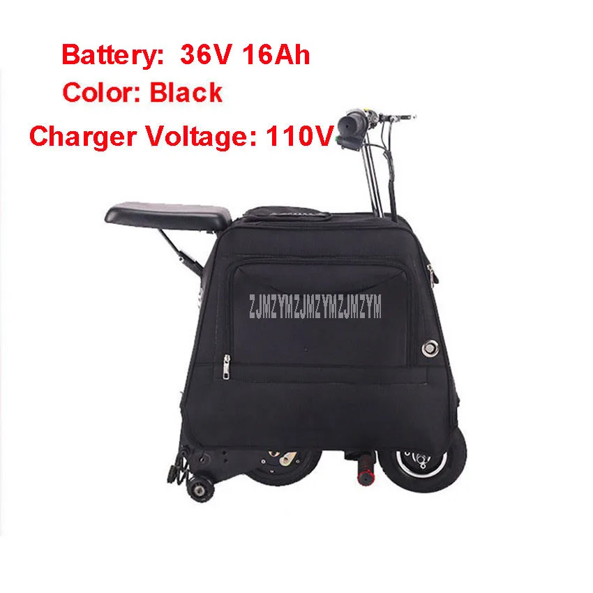 Black 110V Мини 3-х колесный Электрический чемодан велосипедные шлемы с большой Ёмкость Чемодан электрический скутер Портативный Смарт городских прогулок инструмент для е-байка 36В 16Ah - Цвет: Black 110V