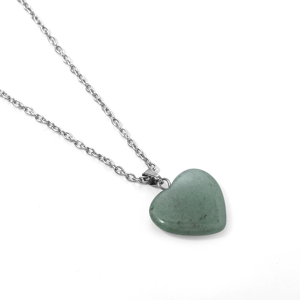 Emerald green Сердце форма камень рок Природный кварц исцеление точка чакры кулон ожерелье для женщин ювелирные изделия - Окраска металла: Emerald green