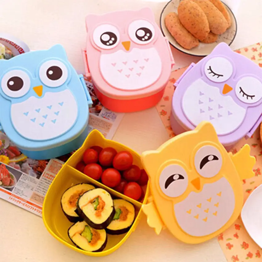 

Cute Cartoon Owl Lunch Box Food Container Storage Box Portable Kids Student Bento Box Container With Compartments Case With Fork