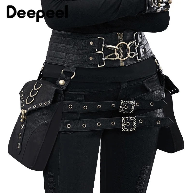 Deepeel1pc 23*70 см женские черные двойные Сумки из искусственной кожи Cummerbunds панк с