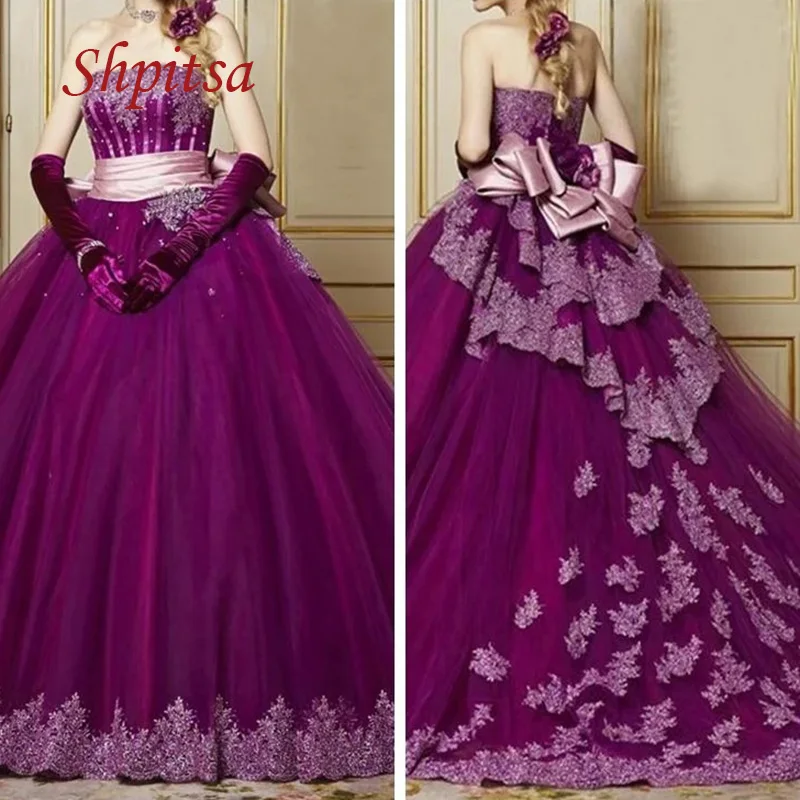 

Элегантное фиолетовое кружевное платье Quinceanera, женское бальное платье, маскарадное длинное милое платье принцессы для выпускного вечера 16 ...