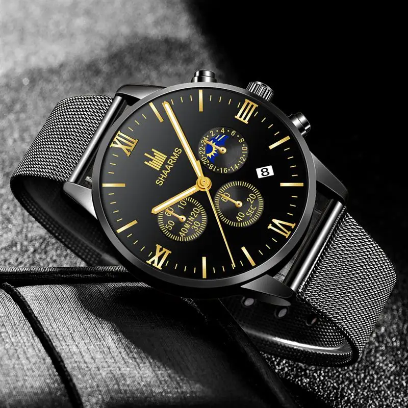 Роскошные популярные мужские модные часы с украшением в виде фазы Луны ультра