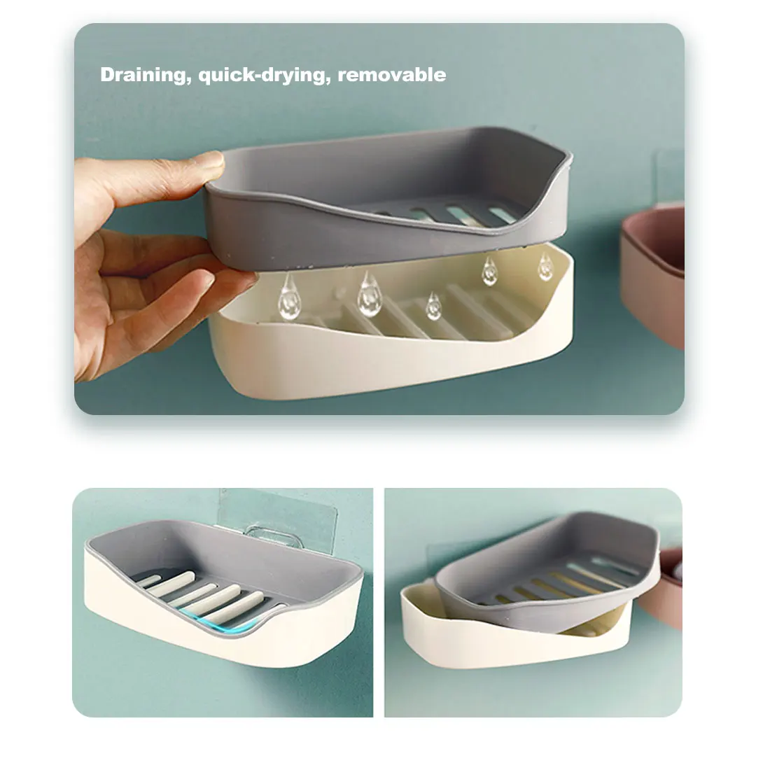 

Soap Rack for Bathroom Dish Plate Case Home Shower Travel Hiking Holder Container Plastic Soap Box Dispenser Self Adhesive