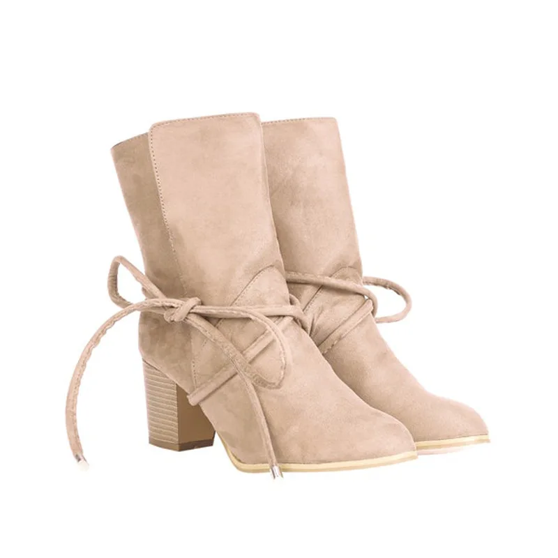 

Flock Ankle Boots Women For Winter Fashion Pointed Toe heel Zipper Woman Chelsea Boots suede boots for Plus size 35-42