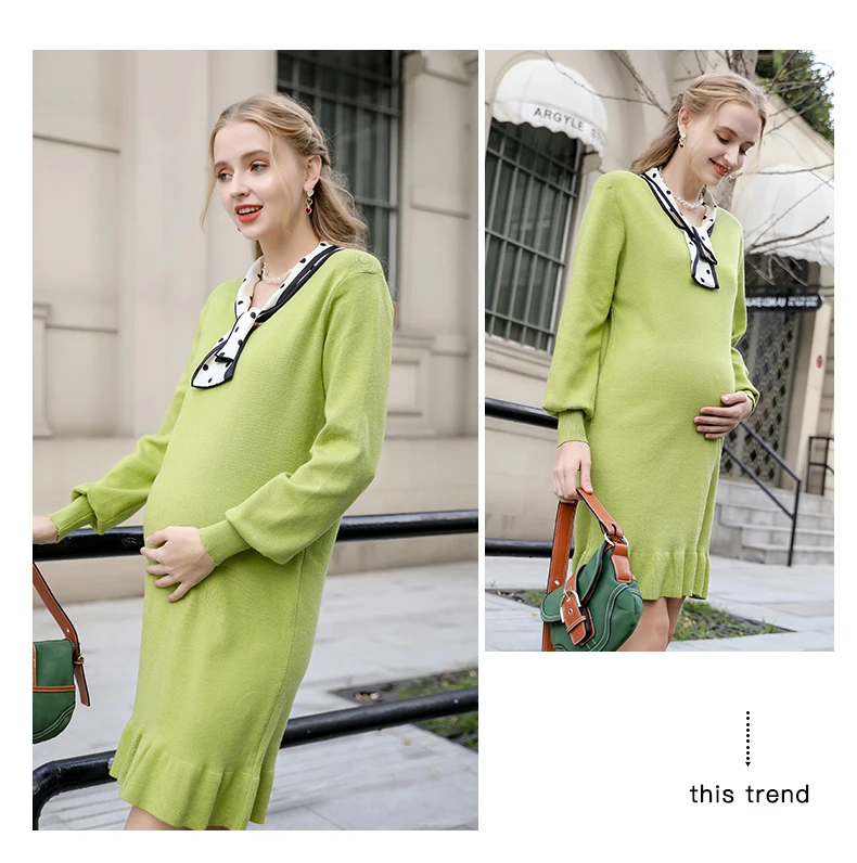 Maternity Dress Pregnancy Knit Dress Pregnancy Shirt Pregnant Women Autumn and Winter Skirt