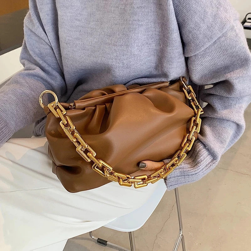 

Chain PU Leather Shoulder Bag For Women 2021 Lady Designer Handbags Solid color Simple Trending Winter Hand Bag Clutch