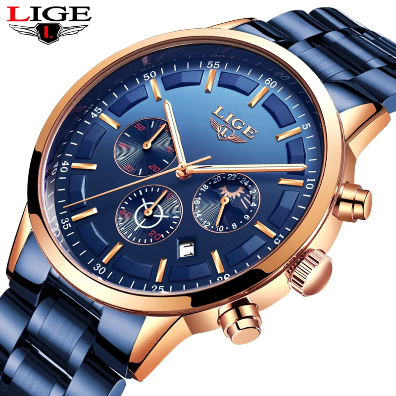 Режим LIGE Business herren Uhr Top Marke Роскошный кухонный хронограф спортивный +