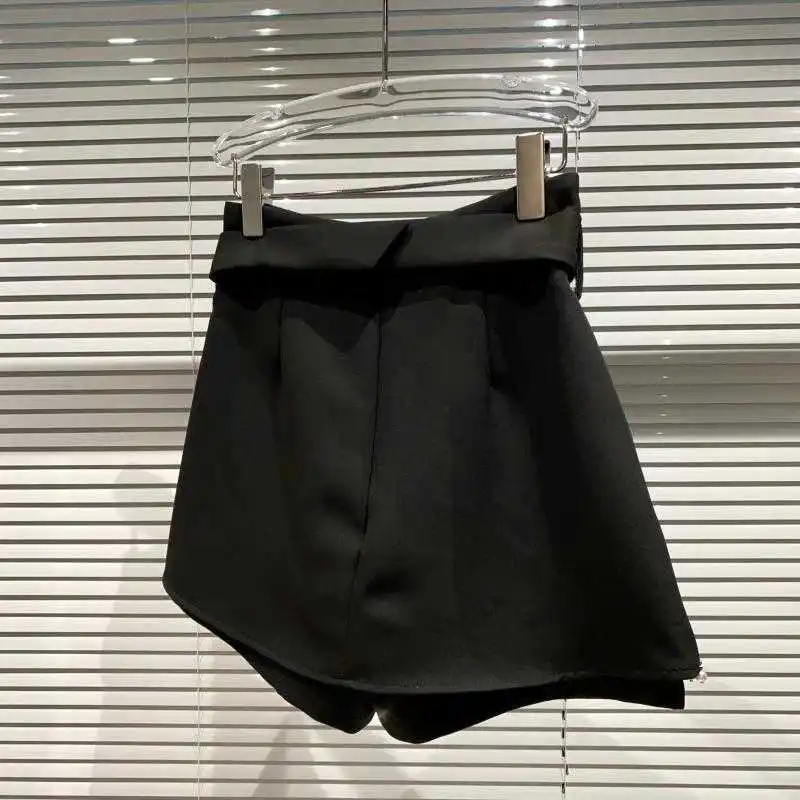 

Spring Arrivals Solid Color Nature Waist Pearl Nailed Bead Edge Fake Two Pieces Shorts