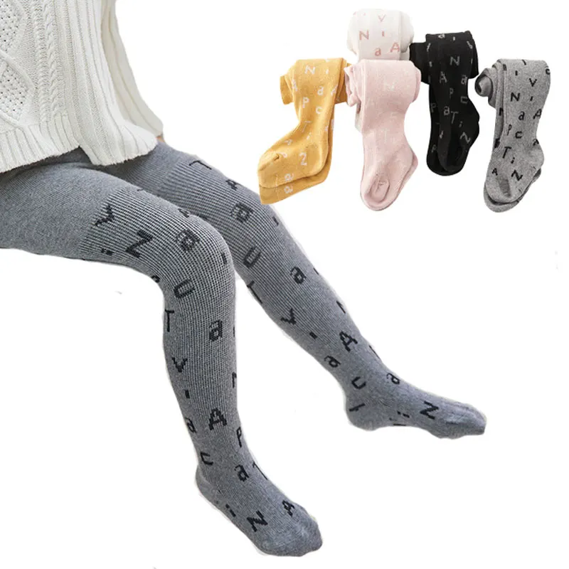 

Осень-зима, детские чулки, хлопковые колготки с буквенным принтом для малышей, детские колготки, леггинсы для малышей