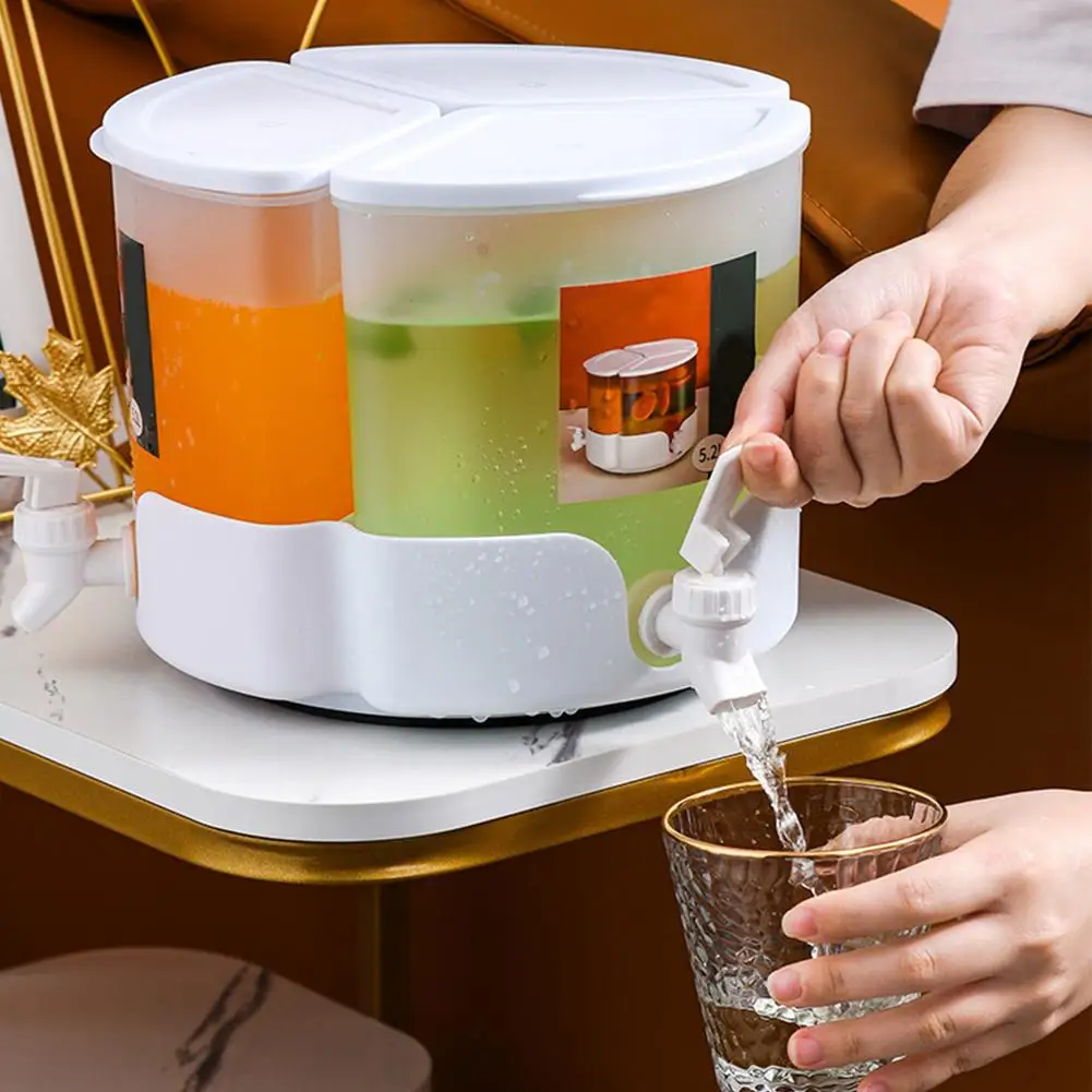 

5.2L Large Capacity Rotatable Drink Dispenser Beverage Container Fridge Cold Kettle Three Grid Refrigerator Drink Dispenser