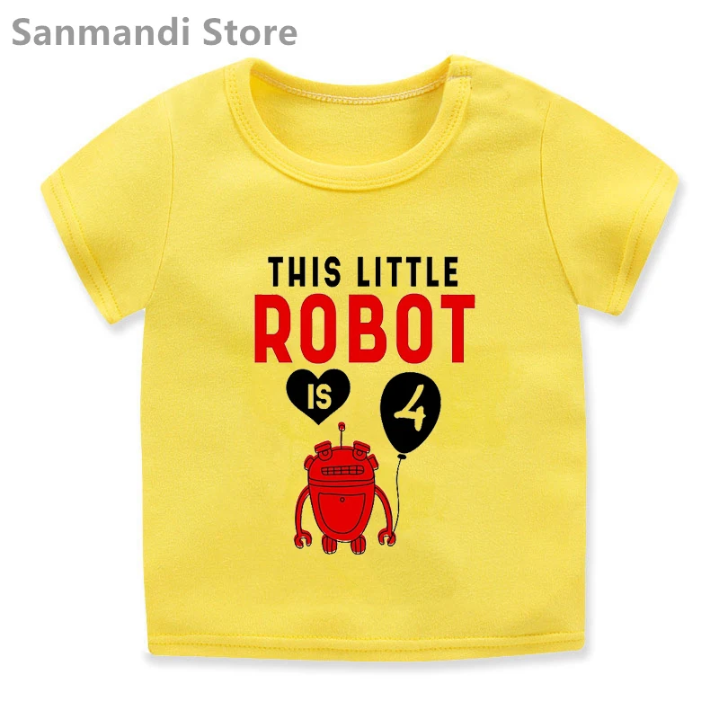 

This Little Robot Is 4th Birthday Gift Graphic Print T-Shirt Tops For Girls/Boys Summer Tops Tee Shirt Children'S Clothing