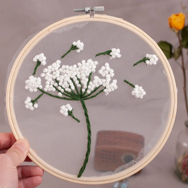 DIY Flowers Plants Pattern Embroidery Set Needlework Tools Printed Beginner Embroidery Round Cross Stitch Kit Sewing Craft Kit 5