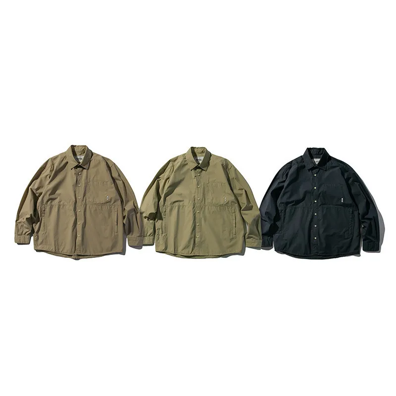 

Chaowai 2021 spring solid color casual shirt simple basic pocket decoration loose shirt men