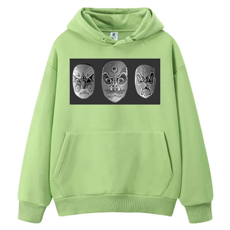 

Новый дизайн, зеленые мужские толстовки, толстовка унисекс, Китайская опера, маски, принт, спортивная одежда, осенняя модная мужская толстов...