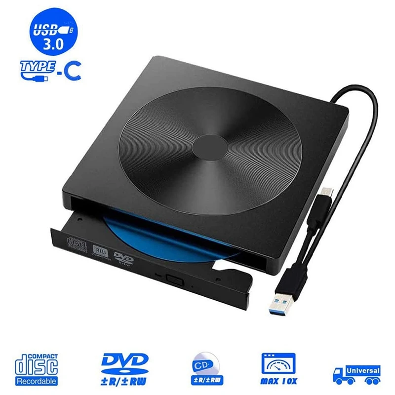 

USB 3.0 External DVD Drive Portable TYPE-C CD DVD Writer Burner VCD Optical Player for Laptop Desktop Windows 10 Mac Os
