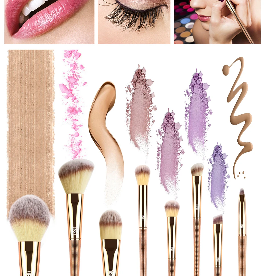 ZOREYA 8pcs Rose Gold Mermaid Makeup Brushes Powder Blending Eye Shadow Brush Set with Shiny Portable Bag