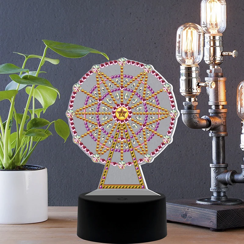 

New Ferris wheel DIY special-shaped LED diamond painting night light 7-color lamp cushion acrylic board home decoration gift