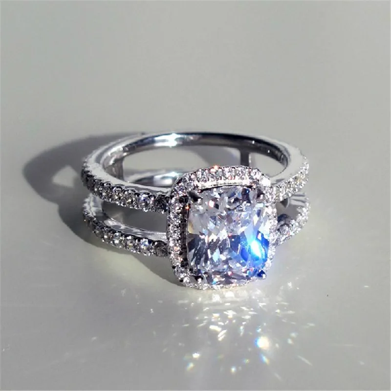 Твердое 14 к белое золото Тест Положительный 3Ct Муассанит Подушка АЛМАЗНОЕ КОЛЬЦО