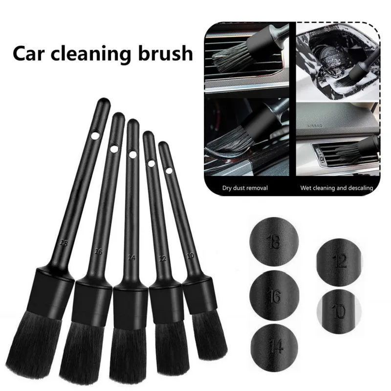 

Mini 5pcs Handheld Car Cleaning Brush Wash Accessories Natural Boar Hair Detail Brush Set Automotive Detailing For Car Cleaning