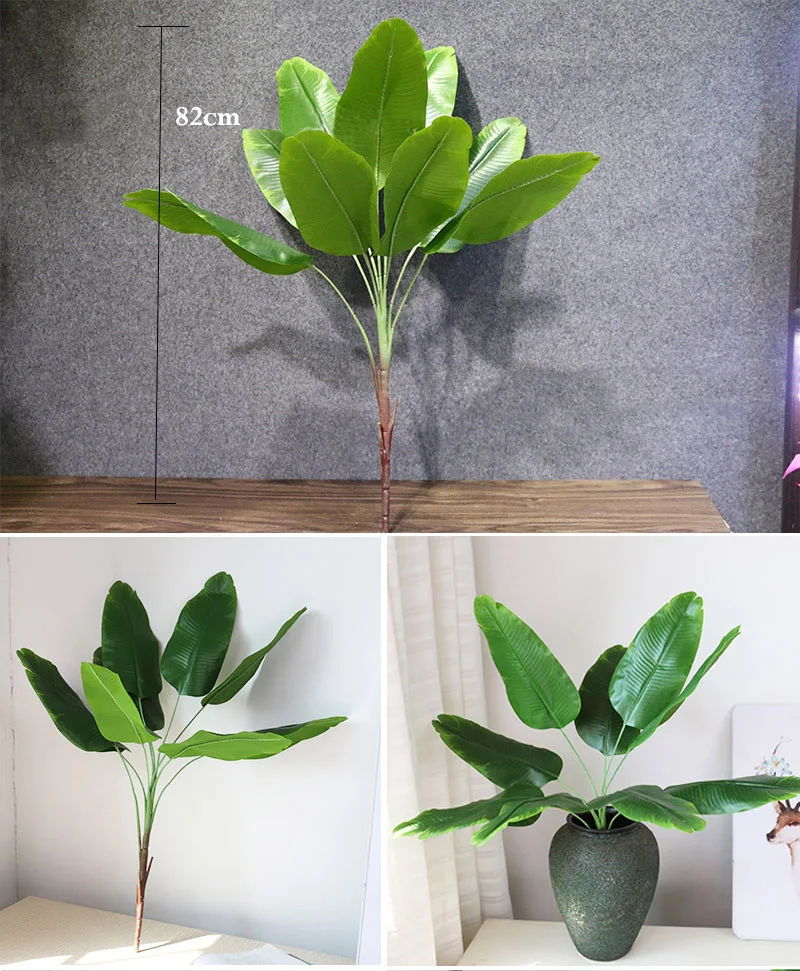 82cm 9fork Large Artificial Musa Tree Plastic Palm Leaves Fake Tropical Green Plant Canna Foliage Branch for Home Party Decor