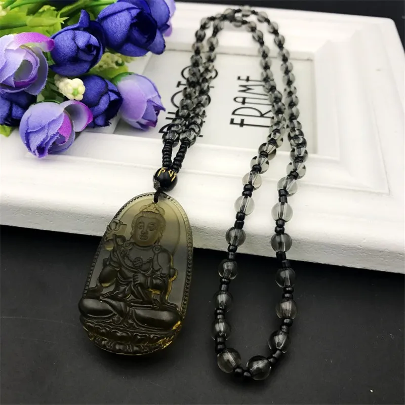 Черное обсидиановое резное амулет Будды на удачу подвеска с кулоном ожерелье для