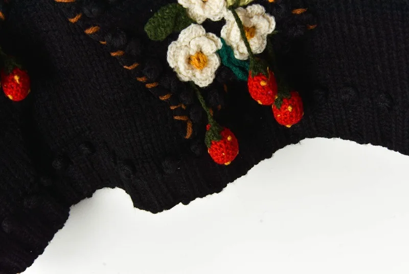 Зимний толстый теплый свитер новинка 2109 с цветочным рисунком и клубникой вязаный