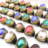 mixmax 20pcs mens womens glass stone rings black plated gold tone fashion jewelry colorful party gifts wholesale lot