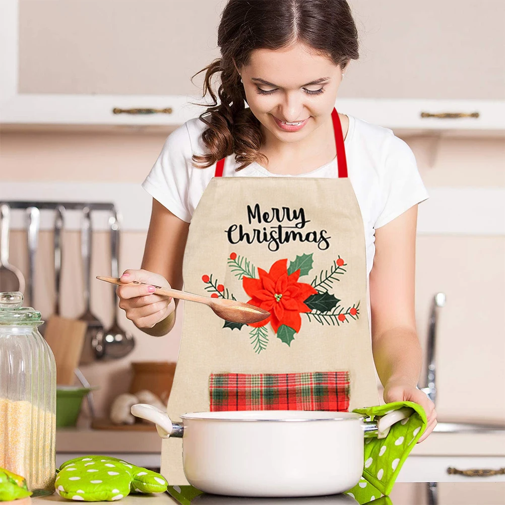 

Merry новогодний фартук с передним карманом, рождественские украшения для дома, Кухня подарок на Новый год