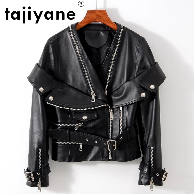 

Женская кожаная куртка Tajiyane, приталенная куртка из натуральной овечьей шкуры, пальто из натуральной кожи для осени и весны, TN2840, 2021
