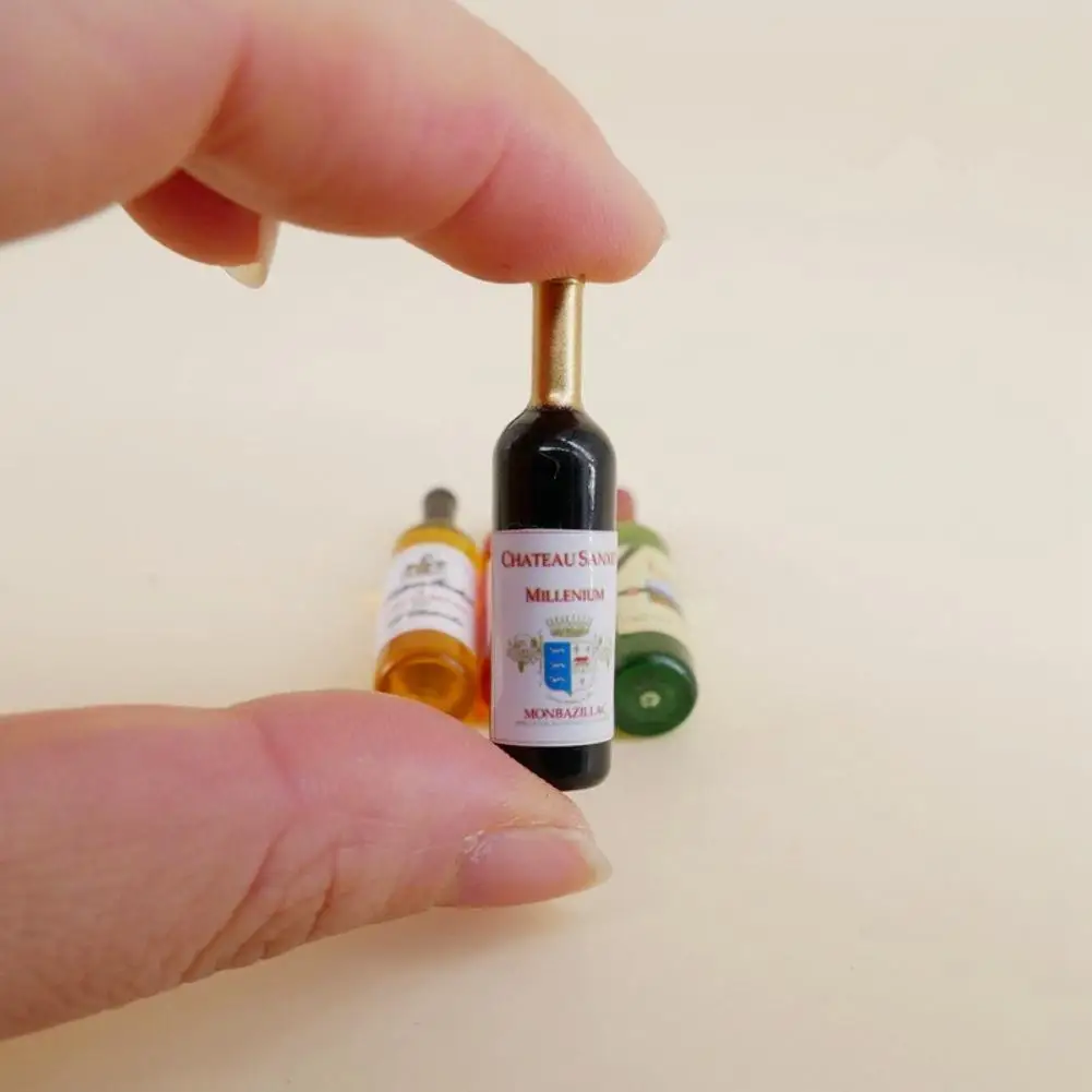 

4Pcs/set 1/12 Dollhouse Miniature Accessories Mini Wine Bottle Simulation Drinks Model Toys for Doll House Decoration Toys