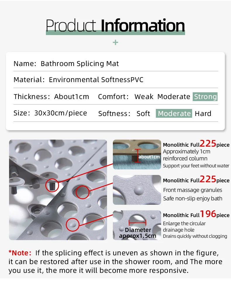 

Bath mat 300x300mm bathroom anti-slip splicing mat color combination floor mat mesh drainage bathroom carpet home decoration