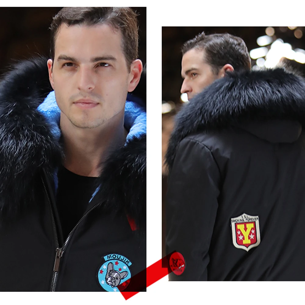 SANI 2019 меховые парки настоящий натуральный кролик синий мех мужские зимние теплые