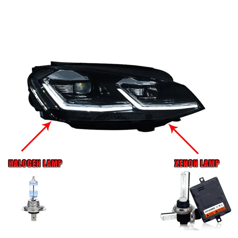 Halogen highbeam 2 шт. автомобильный стиль светодиодный фары для golf 7 2013- для golf 7 Головной фонарь светодиодный DRL Объектив двойной луч H7 HID Xenon bi xenon объектив - Цвет: Halogen highbeam