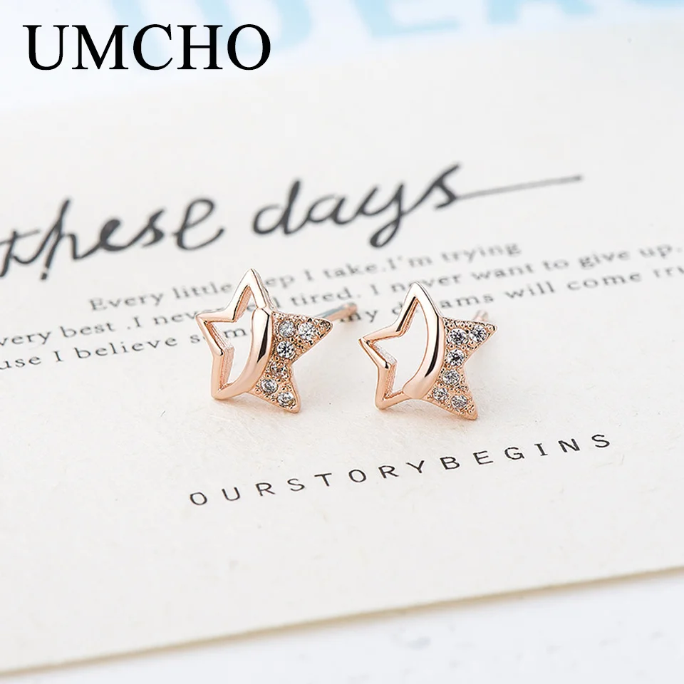 UMCHO Star 925 пробы, серебряные ювелирные изделия, созданный циркон, серьги-гвоздики, романтические модные серьги для женщин, подарок на день рождения