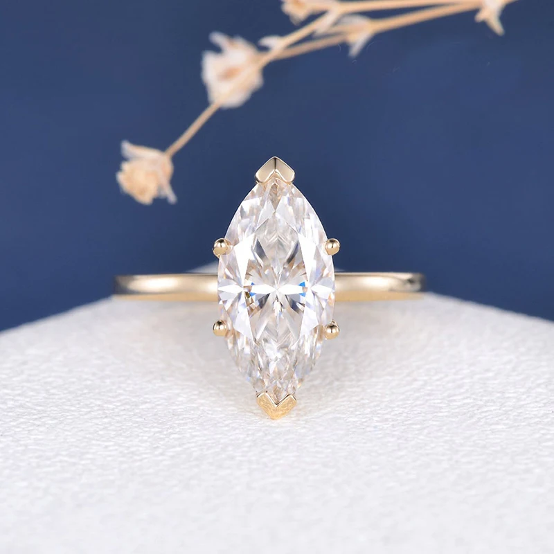 CxsJeremy Solitaire 14K желтое золото 3ct Marquise Cut 7*14 Moissanite обручальное кольцо простое