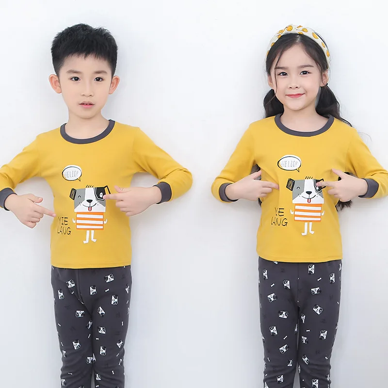 Осенняя Хлопковая пижама пижамы для мальчиков и девочек детская футболка + штаны