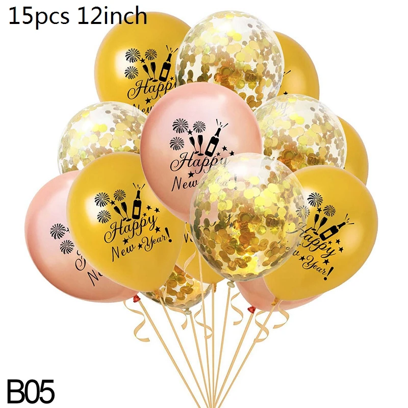 B05-15pcs balloon Счастливый год круглый шар звезда бутылки вина фольга, латекс воздушный шар баллон гелия год вечерние украшения год - Цвет: B05-15pcs balloon