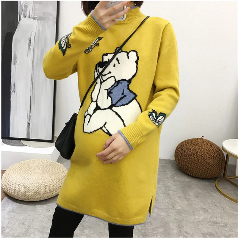 Autumn Winter Maternity Elastic Cartoon Long Sweater Expectant Mother Knit Pregnant Women Pregnancy Warm Clothes Top | Мать и ребенок