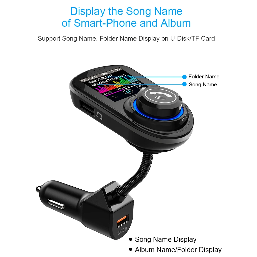 

LCD Screen QC3.0 Car Charger Wireless Handsfree Bluetooth 5.0 FM Transmitter USB/TF Card Mp3 Fm Transmitter Аудио для авто